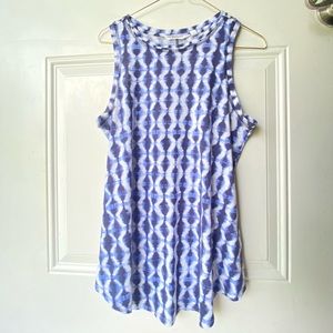 Athleta Sleeveless Breezy Ripple Tank Top Wide Strap Blue White Tie Dye Blouse